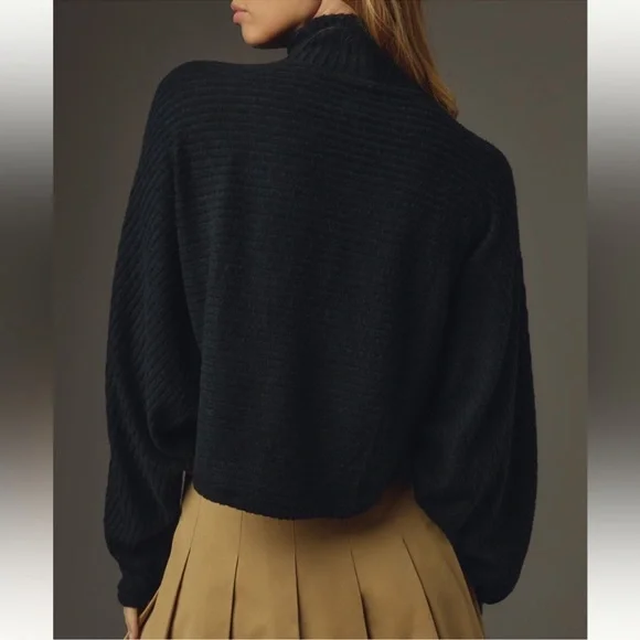 Anthropologie Pilcro Cozy Ribbed Turtleneck Batwing Pullover Black Sweater Top - Picture 3 of 9